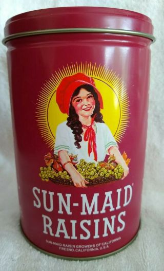 1987 Sun - Maid Raisins,  Collectible Tin Can,  Cookie Recipe On Back,  Vintage