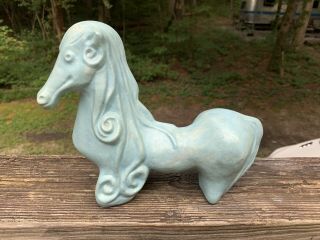 Vintage Ceramic Pale Bluepony Horse Figurine Mid Century Abstract