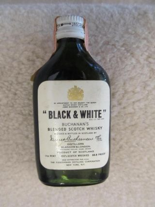 Vintage 1/10 Pint Glass Nip Bottle Black & White Buchanan 