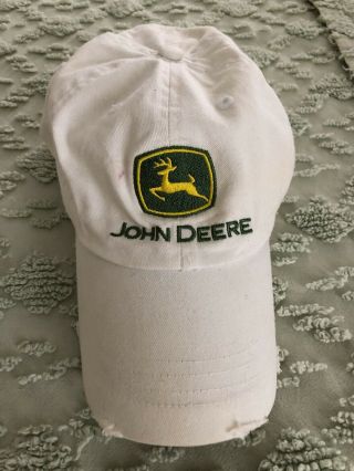 John Deere Ball Cap Hat Distressed White