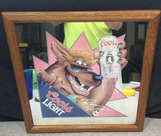 Vintage Coors Light Beer Wolf Mirror Sign Bar Pub Man Cave Advertising