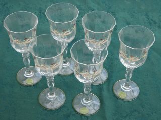 Set Of 6 X Eternal Beau Wine Glasses With Green Band - 17cm Tall