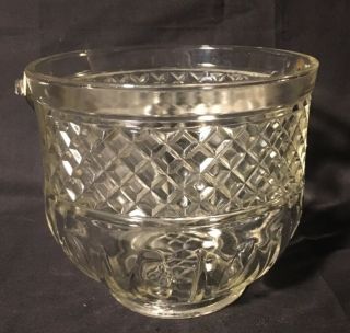 Vintage Diamond Pattern Cut Glass Ice Bucket With Silver Metal Handle