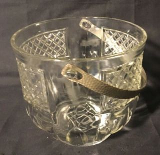 Vintage Diamond Pattern Cut Glass Ice Bucket with Silver Metal Handle 2