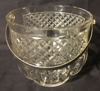 Vintage Diamond Pattern Cut Glass Ice Bucket with Silver Metal Handle 3
