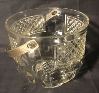 Vintage Diamond Pattern Cut Glass Ice Bucket with Silver Metal Handle 4