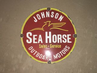 Porcelain Johnson Sea Horse Enamel Sign 16.  5 " Inches