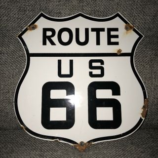 Vintage Porcelain Route 66 Sign Service Station Gas Oil