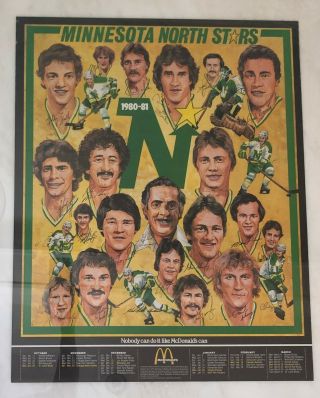 1980 - 81 Minnesota North Stars Ice Hockey Mcdonalds Vintage Poster