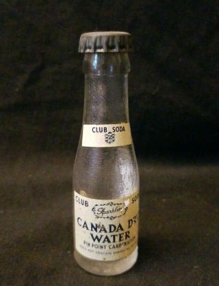 Vintage Miniature Canada Dry Club Soda Water Glass Bottle W/ Cap Empty