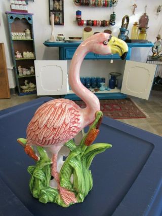 Vintage Pink And Green Ceramic Flamingo