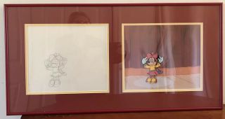 Walt Disney Minnie Mouse Animation Cel & Drawing 29 - 1/4”x 14 - 3/4”framed