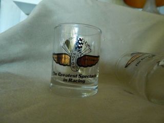 Indianapolis Motor Speedway Shot Glasses w/ Gold Trim cond 2