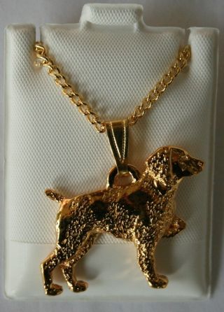 Brittany Spaniel Dog 24k Gold Plated Pewter Pendant Chain Necklace Set