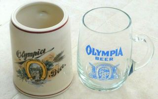 Olympia Tumwater Beer 1/2 Litter 1904 Ceramic Mug And Glass Mug Rare And