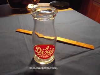 Vintage A Dixie Dairy Product Milk Bottle Half Pint Liquid 5 1/4 " Inches High
