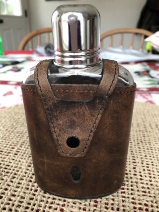 Vintage Noymer Glass Flask With Leather? Pouch & Shot Glass