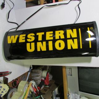 Nos Western Union Hanging Two Sided Lighted Sign Old Advertising