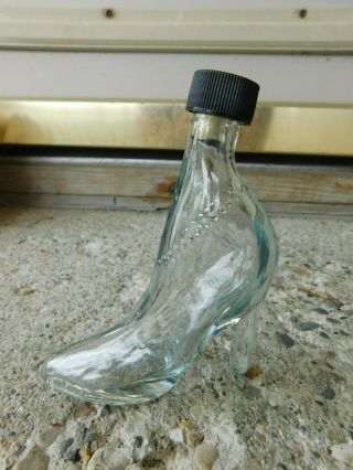 Unique Vintage Glass High Heel Shoe Bottle W/cap