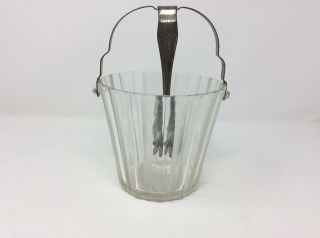 Vintage Clear Glass Ice Bucket With Tongs