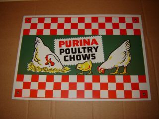 Purina Poultry Chows Metal Advertising Sign Chickens Chick Checkerboard