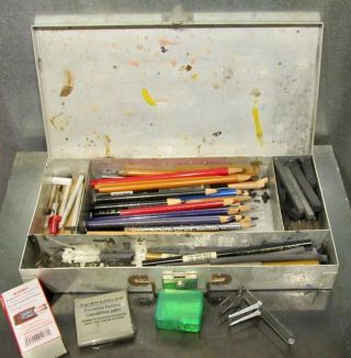 Vtg.  Winsor Newton Artist Aluminum Case 1950s 60s Paint Box,  Charcoal Pencils