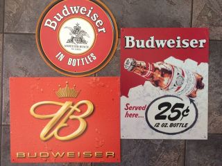3 Budweiser Beer Metal Tin Signs