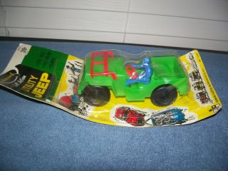 Vintage Full Action Utility Plastic Toy Jeep W/ Figure By Denmark Plastics 5 1/2