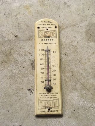 Rare Antique Sun - Lite Coffee Thermometer Sign Brand Wood