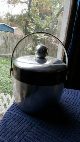 Vintage MID CENTURY modern Atomic Kromex Aluminum Ice Bucket 2