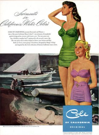 Ren Wicks Cole Of California Water Colors Swimsuit Millard Sheets 1947 Print Ad