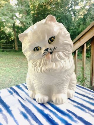 Vintage X - Large White Persian Cat Ceramic Kitsch 60s Style Cute Garden Ornament