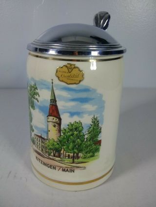 Vintage German Bavarian Stein " Kitzingen/ Main " Beer Mug Stoneware Pewter Lid