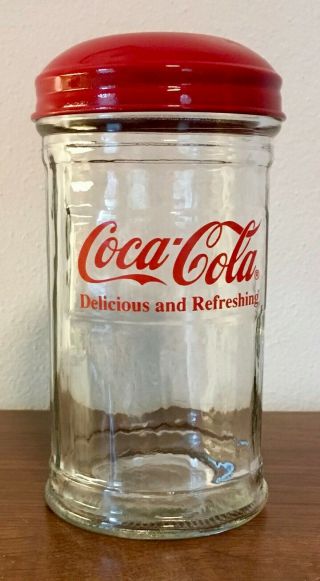 Vintage Coca - Cola Glass Sugar Shaker With Red Metal Lid