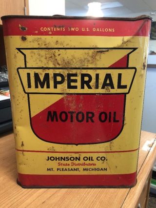 Vintage 2 Gallon Imperial Motor Oil Can,  Mt.  Pleasant,  Michigan.  Man Cave.