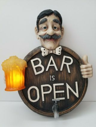 Vintage 3d Retro Whiskey Barrel Beer Bar Sign “bar Is Open” Light