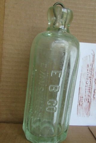 Vintage INDIANA HUTCHINSON BLOB TOP Bottle - E.  B.  Co - Evansville (12) 2