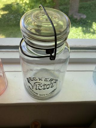 Decker’s Victor Mason City,  Iowa Clear Quart Fruit Jar