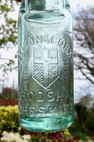 Vintage C1900s Ellison & Corker Frodsham Cheshire Shield Pict 6oz Codd Bottle
