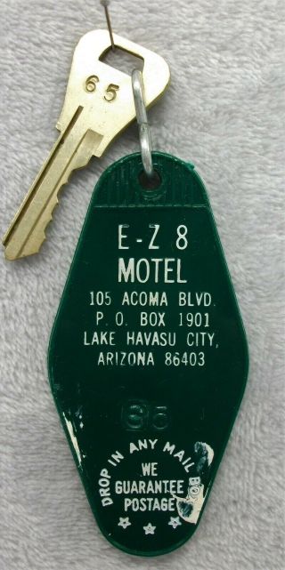 Plastic Hotel Motel Room Key Fob Chain Ring E - Z 8 Motel Lake Havasu Arizona
