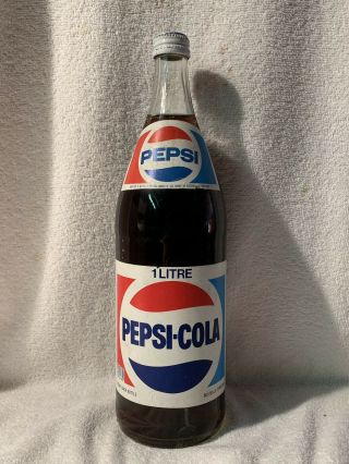 Rare Full 1 Litre Pepsi - Cola Paper Label Soda Bottle From Canada