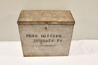 Vintage Penn Dairies Ephrata Pa Galvanized Porch Milk Delivery Box - Bl