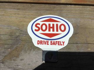 Old Sohio Oil Company Porcelain Car Drive Safely License Plate Topper Ohio
