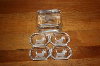 Vintage Glass Scotty Dog Salt Cellars (4) Etched And Trinket Box With Lid