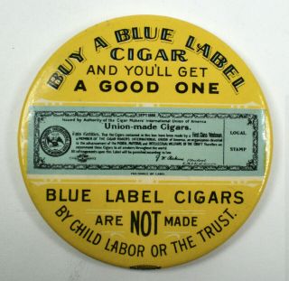 Vintage Blue Label Union Made Cigars Advertising Mirror Not Made By Child Labor