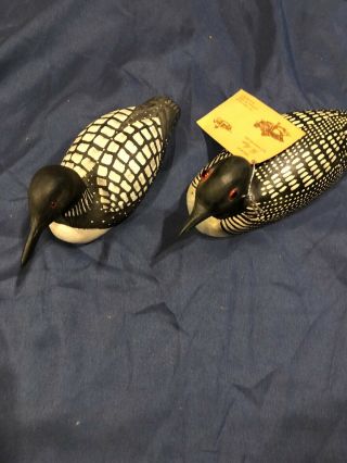 Hand Carved Birds Ducks Loons Wooden Glass Eye