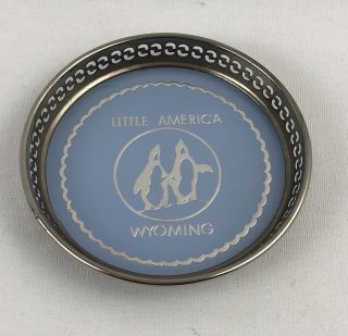 Little America Wyoming Coaster Metal Tin Blue Penguins