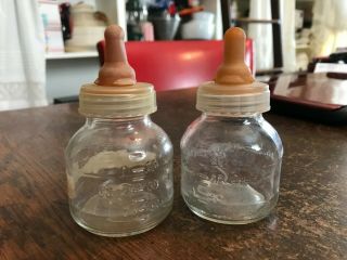 Vintage Pair 3 Oz Hospital Use Glass Baby Bottles (water) Complete
