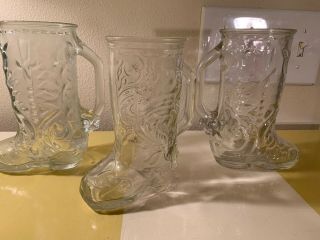 Set Of Cowboy Boot Clear Glass Mugs - Mexico Rodeo Spurs Boots Western 6.  5 " Tall