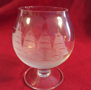 Vintage Toscany Crystal Small Cordial Snifter Glass Etched Clipper Ship Schooner